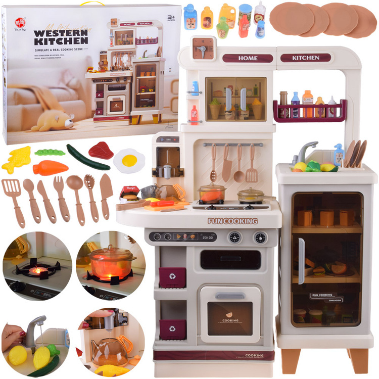 Interaktivní dětská kuchyňka se světlem, zvukem a párou, béžová