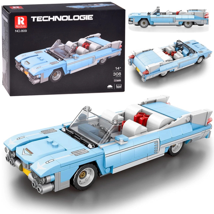 Technické stavebnice modrý kabriolet v americkém retro stylu, 308 dílků