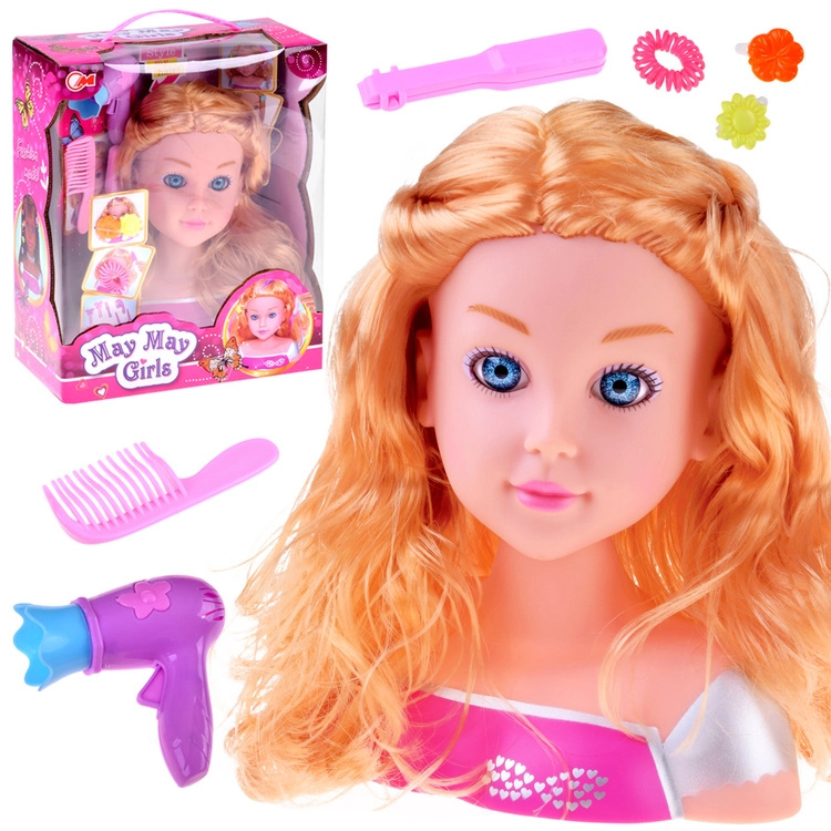 hlava na česání – blond panenka s kadeřnickými doplňky 20 cm