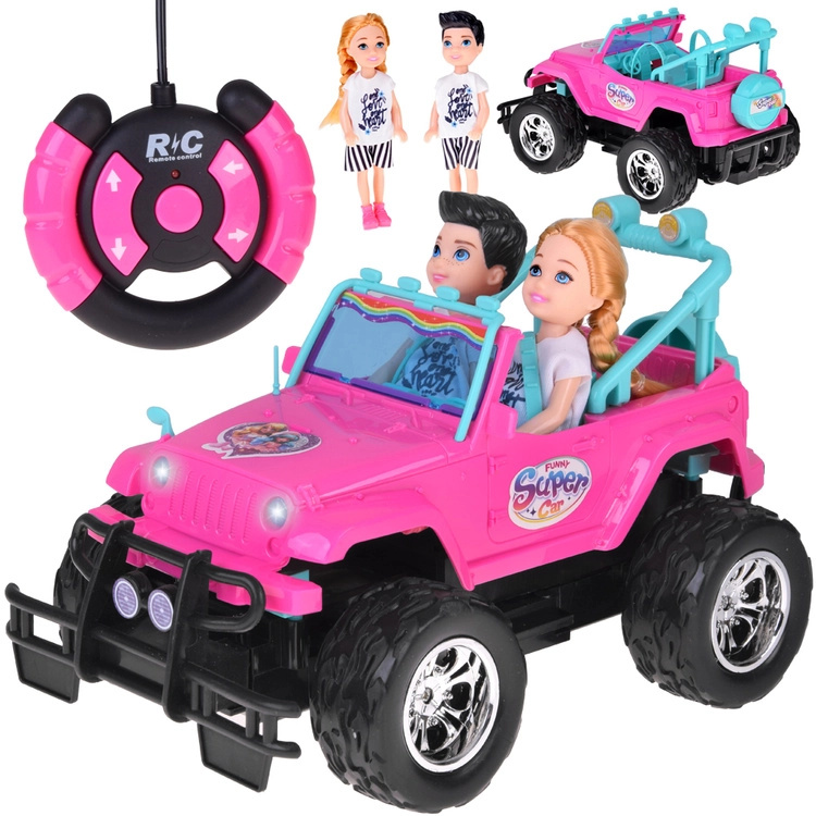 Růžové RC terénní auto pro panenky s 2 figurkami
