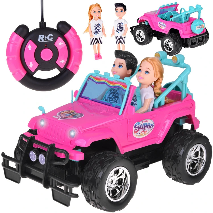 Růžové RC terénní auto pro panenky s 2 figurkami