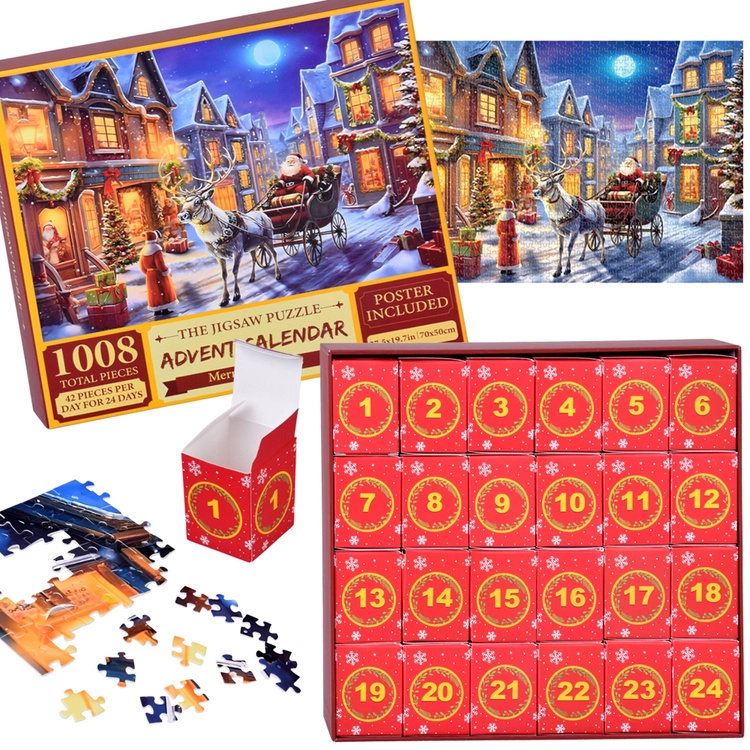 Adventní kalendář puzzle – Santa na saních ve vintage stylu
