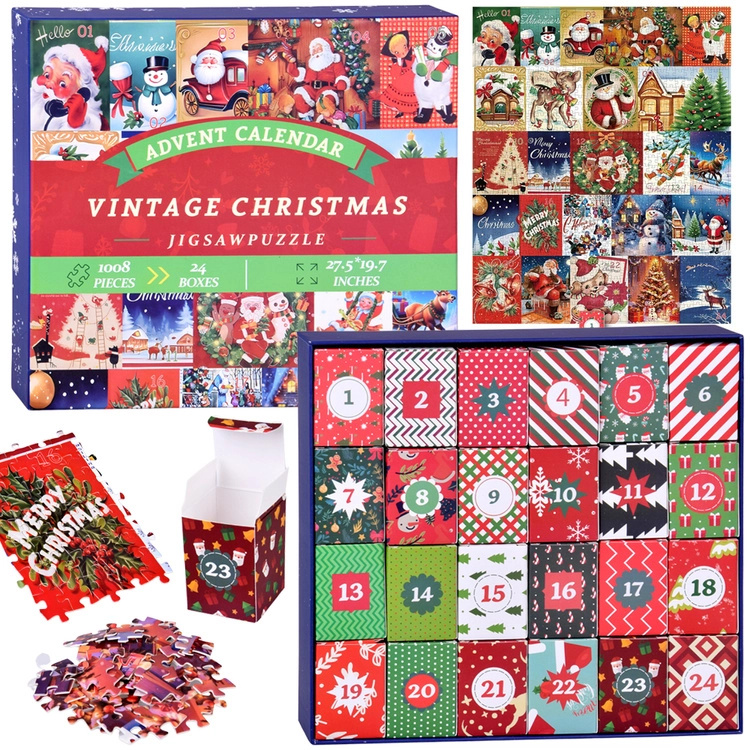 Adventní kalendář puzzle – 24 vánočních skládaček ve stylu vintage