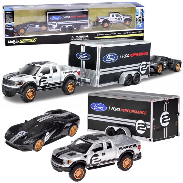 Maisto kovový set 1:64 – FORD Raptor s přívěsem a FORD GT Heritage
