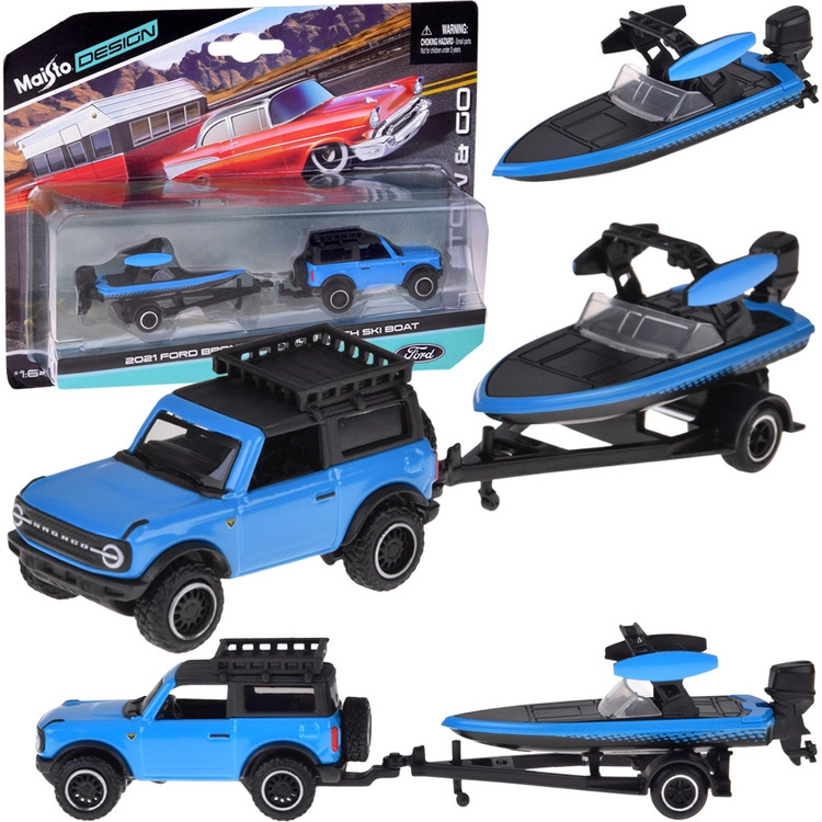 Maisto kovový model 1:64 – FORD Bronco 2021 s přívěsem a motorovým člunem