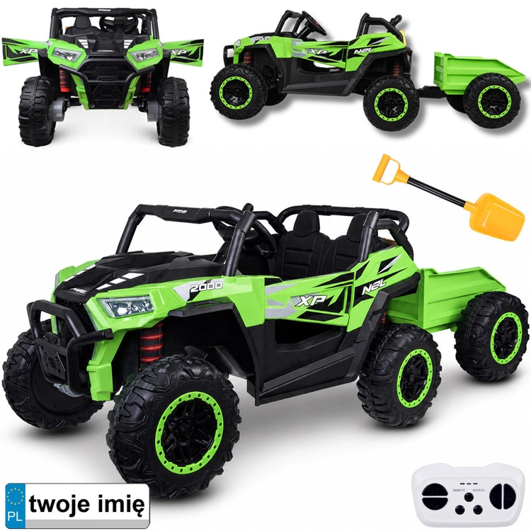 Dětské elektrické buggy 4x4 pro dva s přívěsem – Zelená