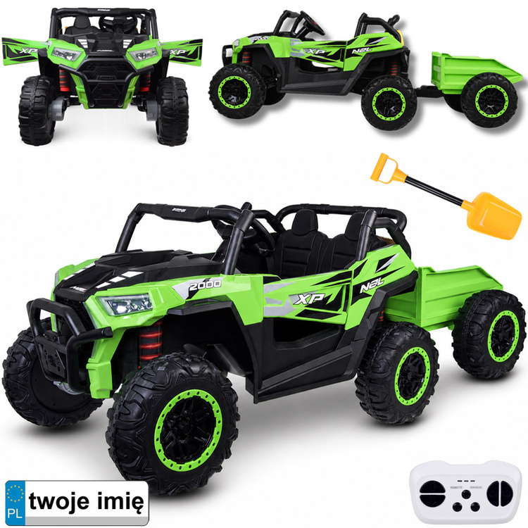 Dětské elektrické buggy 4x4 pro dva s přívěsem – Zelená