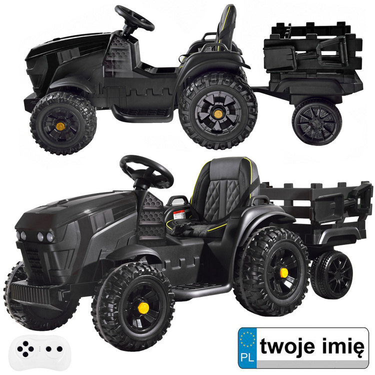 Dětský traktor na akumulátor s přívěsem – Černá