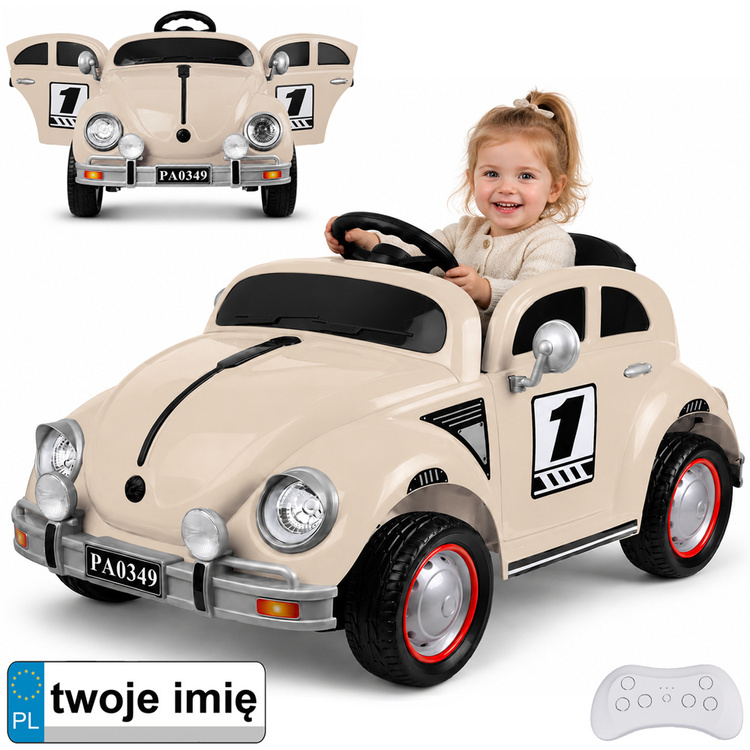Dětské elektrické autíčko garbus retro s houpáním – Bežová