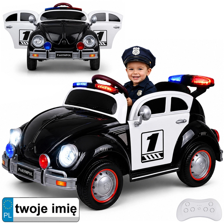 Dětské elektrické autíčko na akumulátor policejní retro brouk s houpáním
