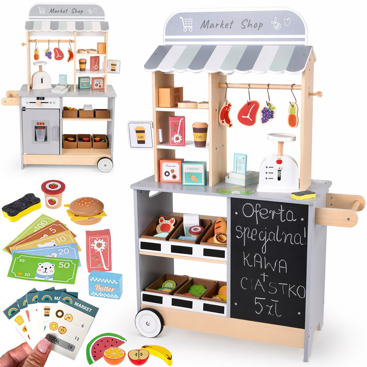 Tomido Dřevěný obchod pro děti - interaktivní TRŽNICE s výrobníkem ledu