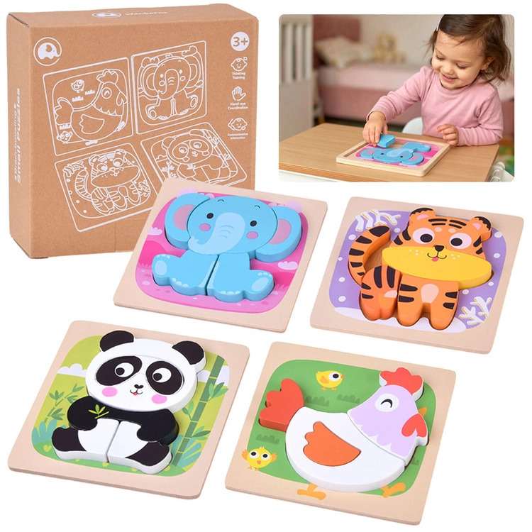 Dřevěné vkládací puzzle se zvířátky - 4 ks