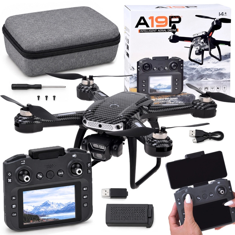 Dron RC A19P s HD kamerou, ovladačem s displejem a vyhýbáním překážkám