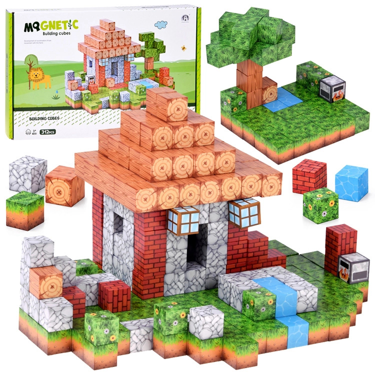 Magnetické stavební kostky chatka – konstrukční pixely 312 dílů