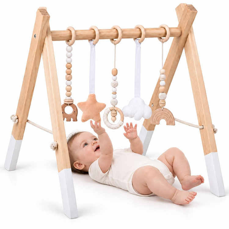 Dřevěná dětská hrazdička Baby Gym s 5 závěsnými hračkami
