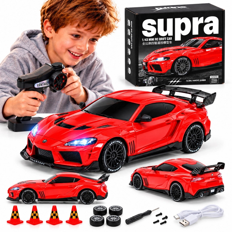 Dálkově ovládané auto Toyota Supra Drift 1:43 4x4 s LED