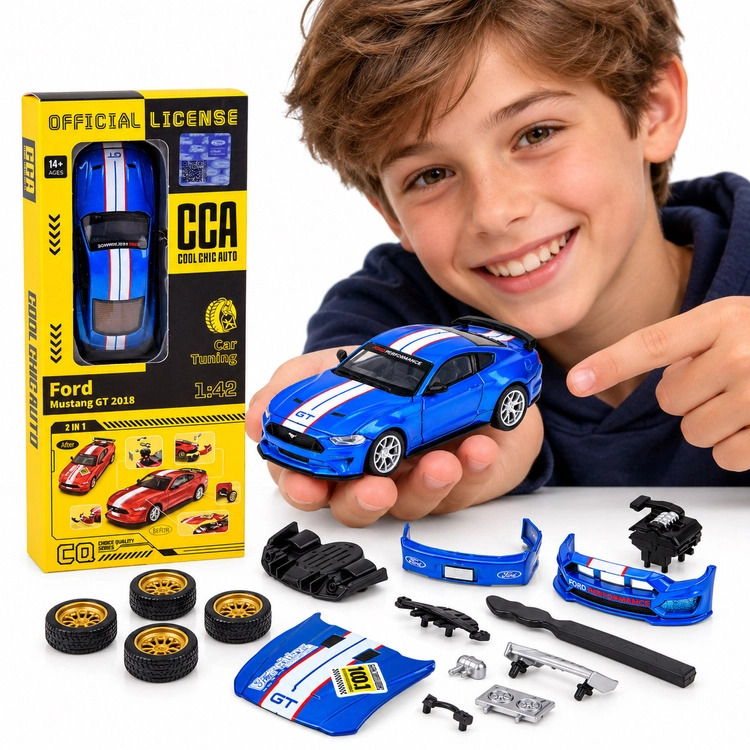 Kovový licencovaný model Ford Mustang GT 2018 s tuningovými díly v měřítku 1:42