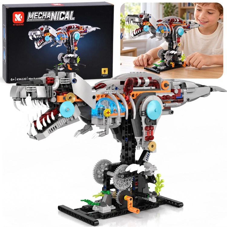 Technická stavebnice mechanický dinosaurus T-Rex s LED osvětlením, 730 dílků