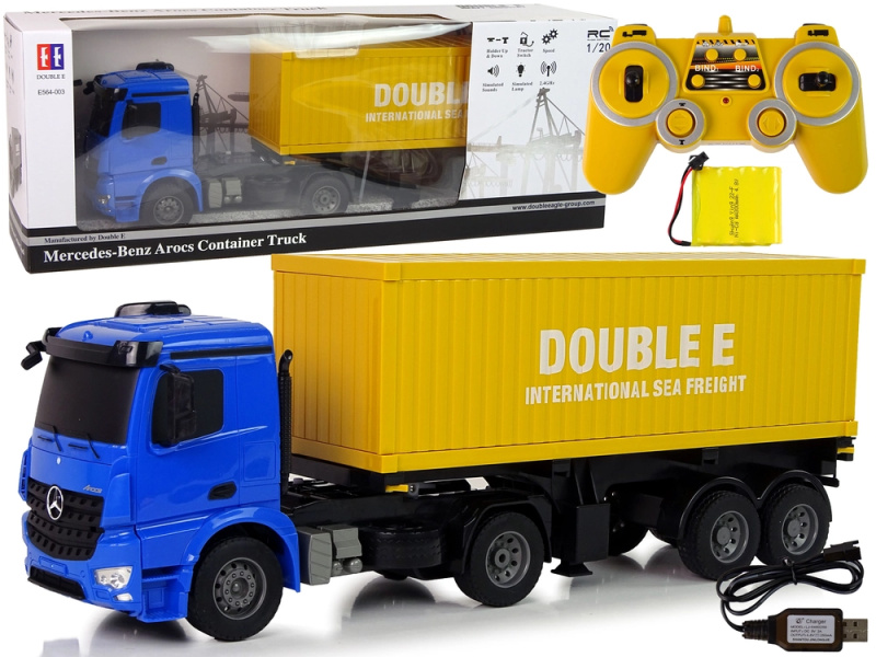RC nákladní vůz MERCEDES-BENZ Arocs s kontejnerem 1:20, modrý, 58 cm