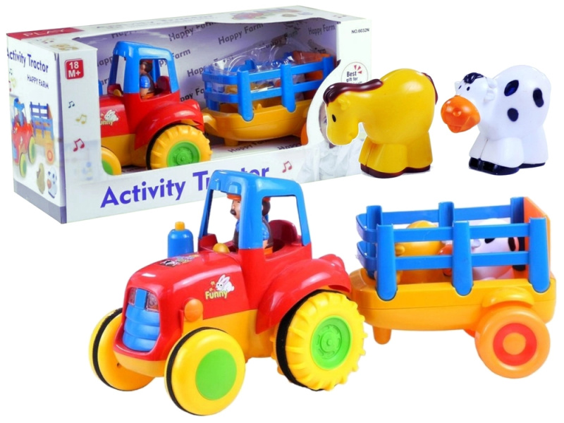 LEANToys Traktor s přívěsem a zvířaty s efekty