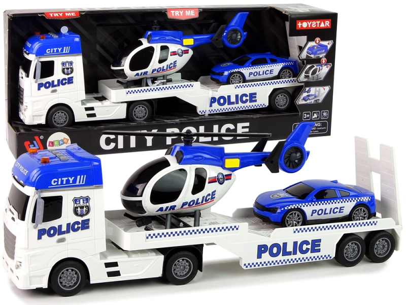 Lean Toys Policejní auto Transportér Kit Zvuková světla vrtulníku