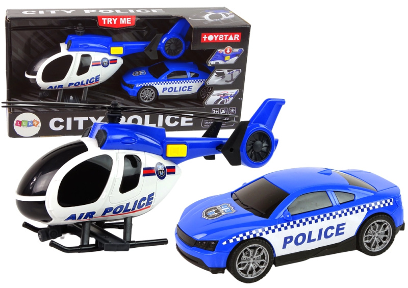 Lean Toys Vrtulník Auto Policejní vozidlo Set Sound