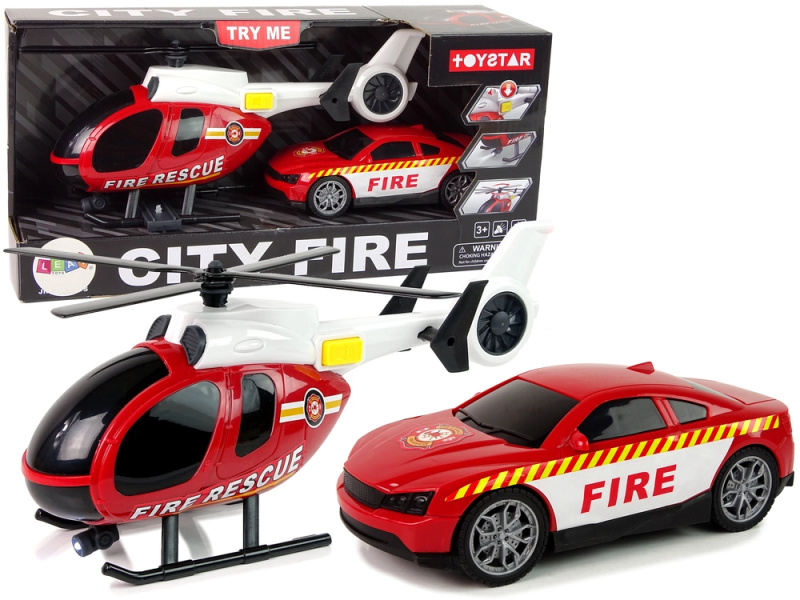 Lean Toys Vrtulník Auto Hasičský záchranný sbor vozidlo nastavit zvuk