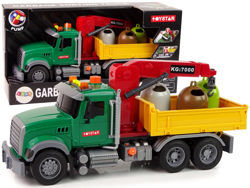 Lean Toys Nákladní auto jeřábová doprava odpadkový koš zvuk