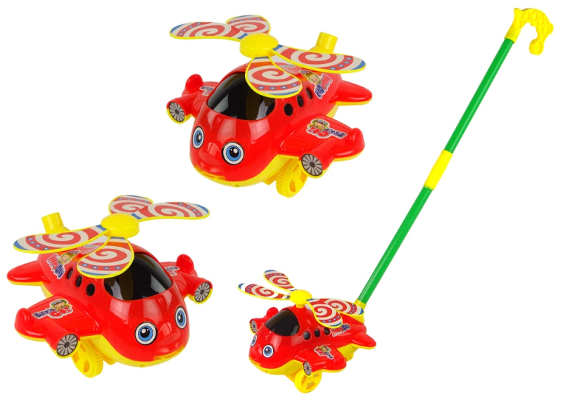 Lean Toys Happy Plane Push Stick Bell Red