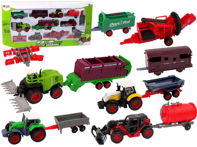 Lean Toys Sada zemědělských vozidel traktor 12 ks kovu