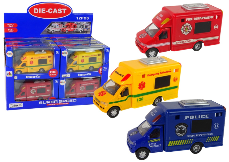 Lean Toys Automobilové záchranné vozidlo Policejní hasičský sbor Friction Drive 3 modely