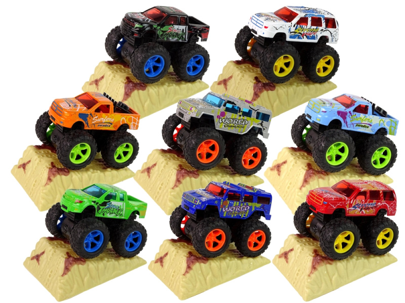 Lean Toys Resorak Monster Truck Pull Back drive Gumové pneumatiky Kovové tělo + Evolving Ramp