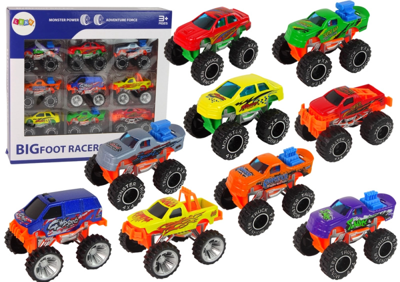 Lean Toys Sada terénních aut Resorak Monster Truck Sada vozidel různé barvy 9 ks.