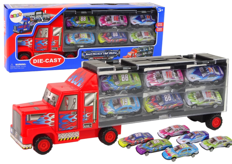 LEANToys Import Sada transportního kamionu a závodního auta 12ks.