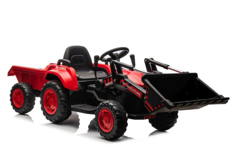 Dětský červený traktor s nabíjecím akumulátorem a lžící