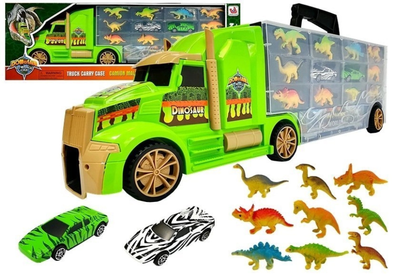 Lean Toys Kufr na kamionový transportér Sorter se zelenými dinosaury