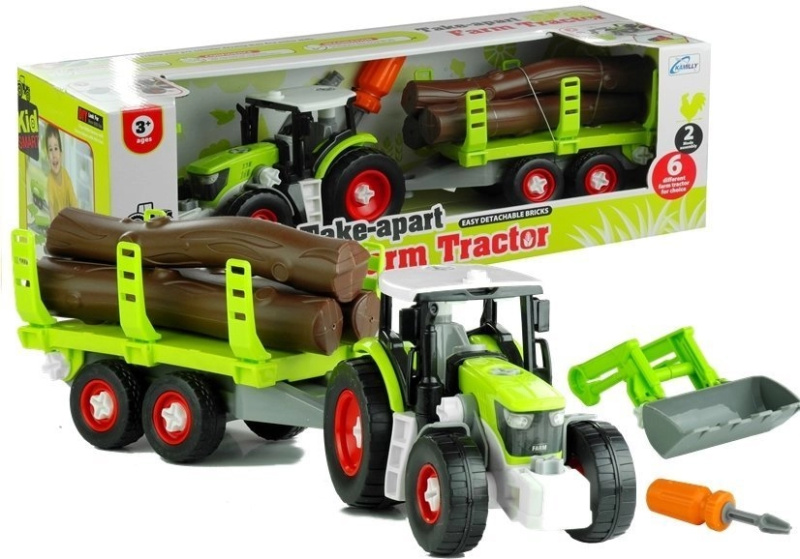 LEANToys Import Montážní traktor s otevřeným přívěsem 43 cm