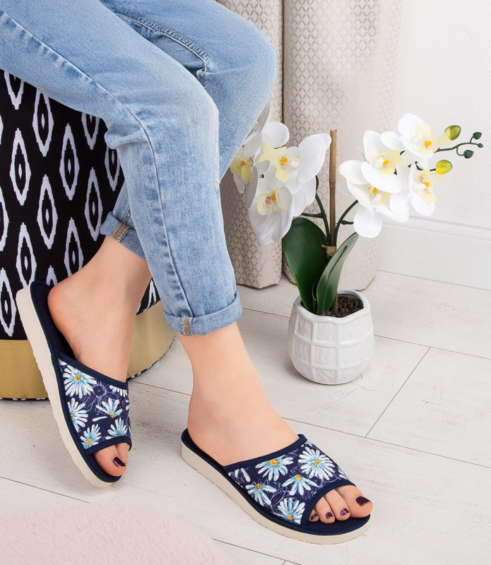 Dámské pantofle Natural Style NS-018 modré květiny