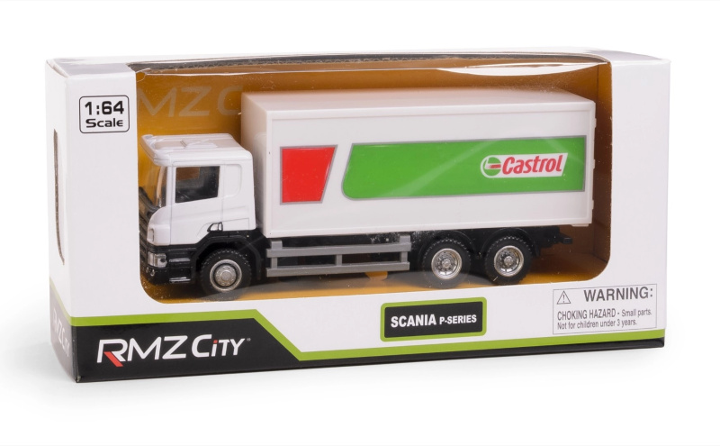 Kovový model nákladního auta SCANIA CASTROL 1:64 s pull-back pohonem