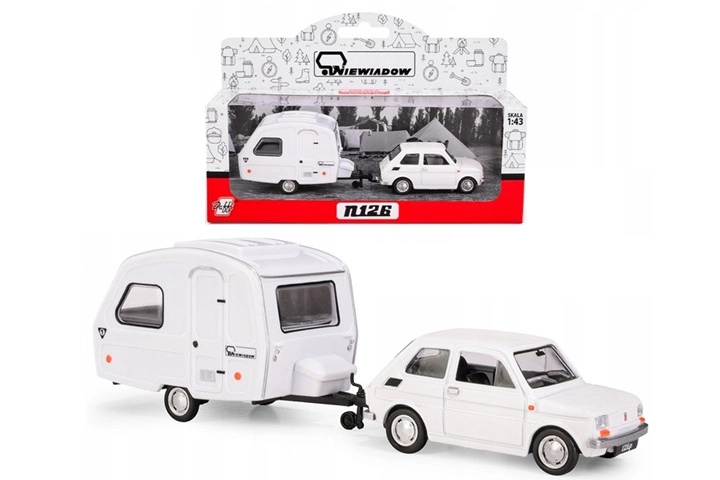 Fiat 126p s karavanem Niewiadów N126, bílý, model 1:43