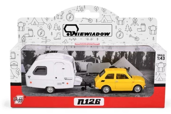 Fiat 126p se žlutou karavanovou přívěsnou Niewiadów (1:43)