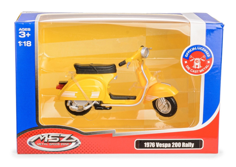 Kovový model skútru vespa 200 rally 1976 1:18 žlutý