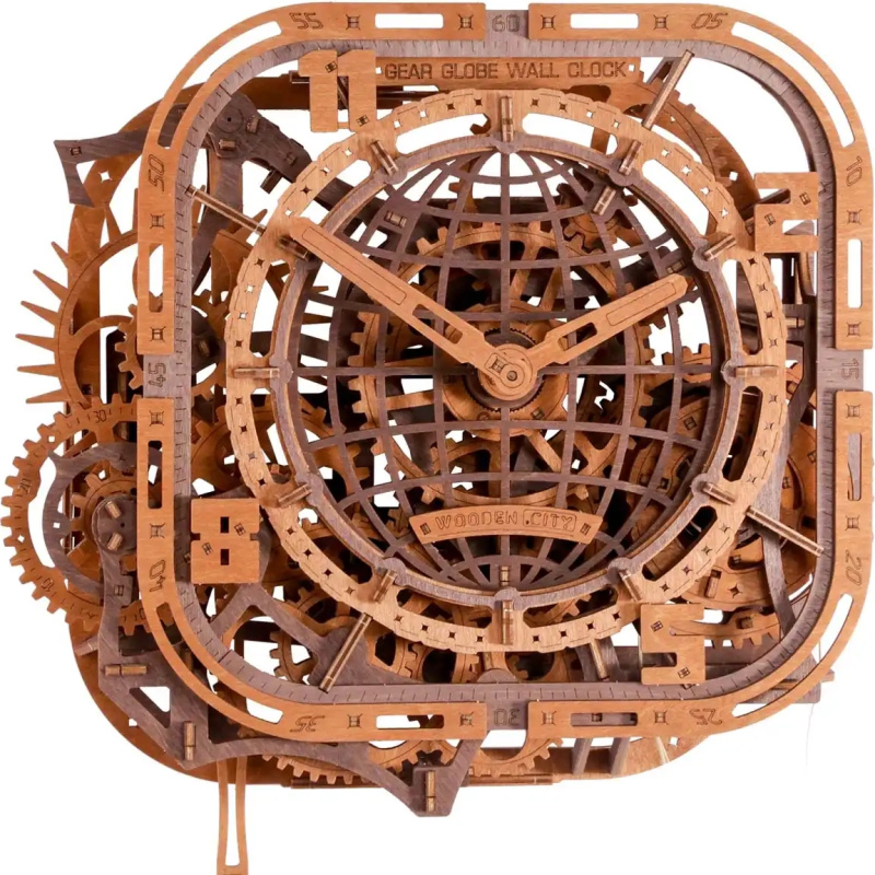 dřevěné 3D puzzle WOODEN CITY nástěnné hodiny Gear Globe