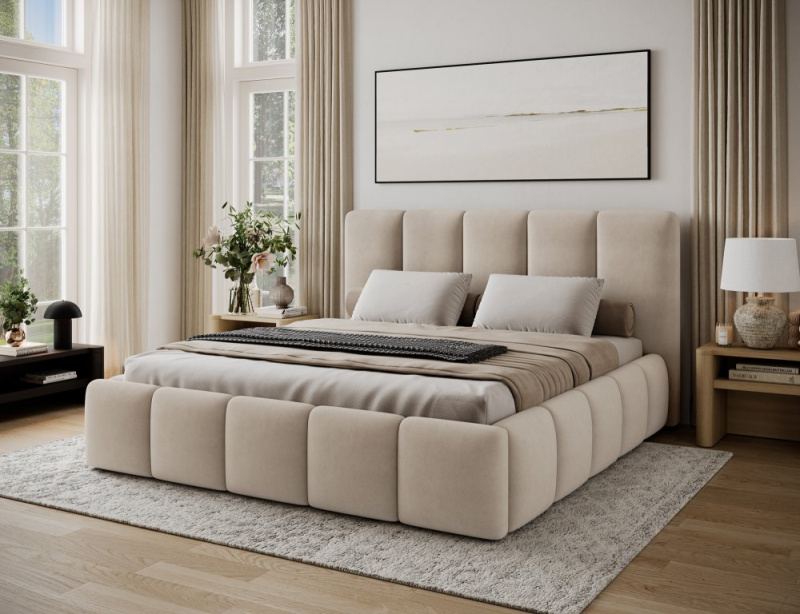 Postel Edvige + Dřevěný rám + Standardní zdvih + kontejner 140x200