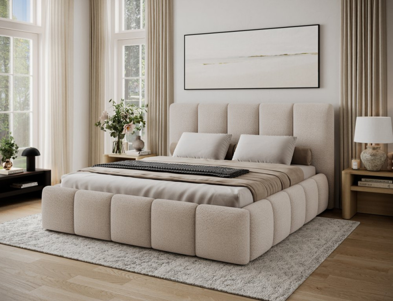 Postel Edvige + Dřevěný rám + Standardní zdvih + kontejner 140x200