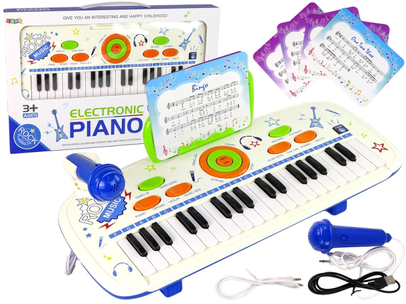 LEAN Toys Klávesnice elektrického klavíru pro děti Modré USB MP3 poznámky