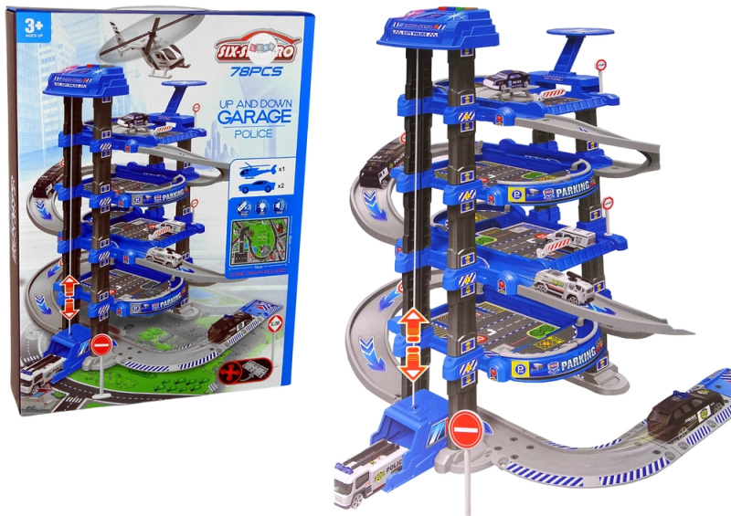 LEANToys Policejní čtyřpatrové parkoviště 1:64