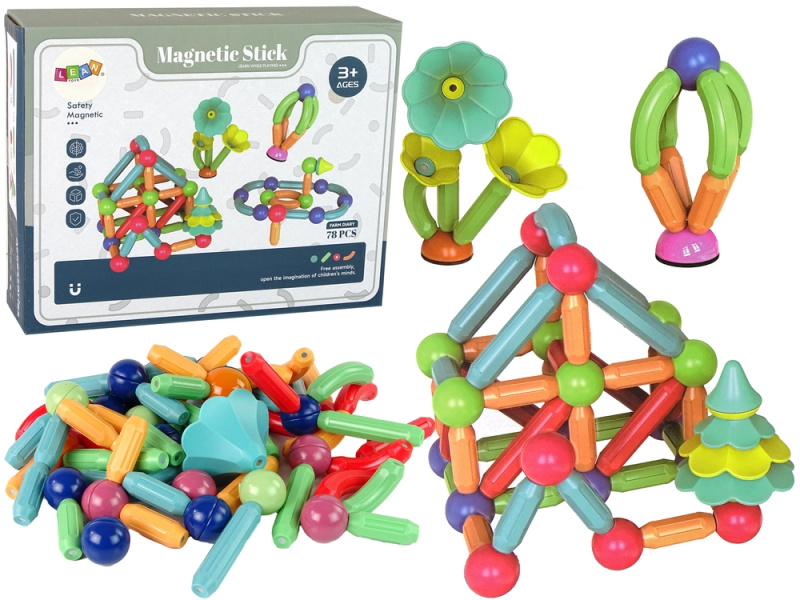 LEANToys Magnetické plastové stavební bloky 78 ks