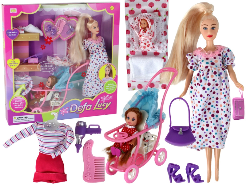 Lean Toys Těhotná Lucy s malou panenkou a doplňky