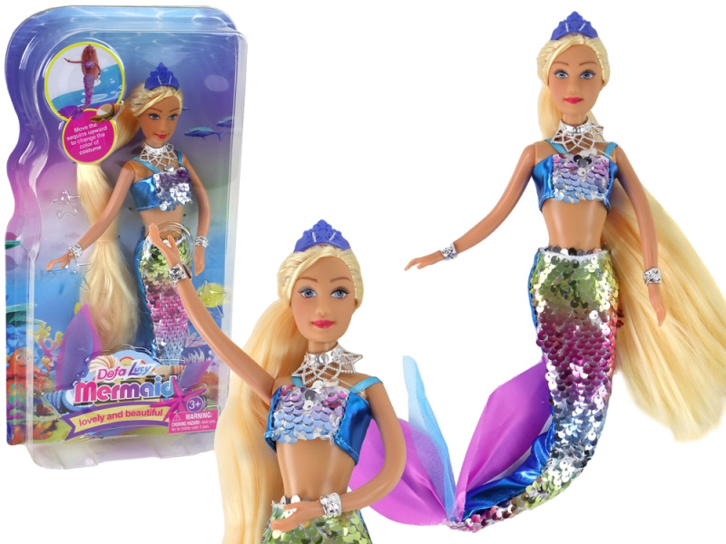 LEAN Toys mořská panenka modré dlouhé blond vlasy flitry na ocas